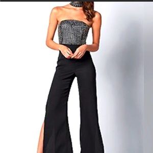 Venus Disco Rhinestone Jumpsuit with attached choker